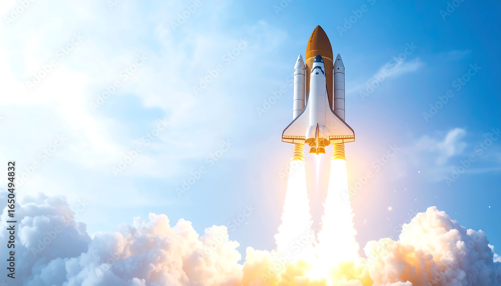 Fototapeta premium Rocket Launches Into Abstract Sky With Smoke Generative AI