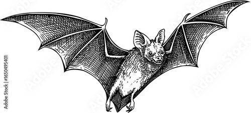 Gothic style bat sketch. Scary animal drawing. Halloween hand drawn vector illustration. NOT AI generated