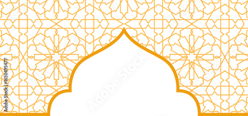 Gold islamic ornamental border. Arabic ornament frame border for eid, ramadan event. Vector illustration.