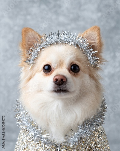 Wallpaper Mural New Year's Eve Theme Cute Pet Adorable A festive dog adorned with sparkling decorations, perfect for holiday celebrations. Torontodigital.ca