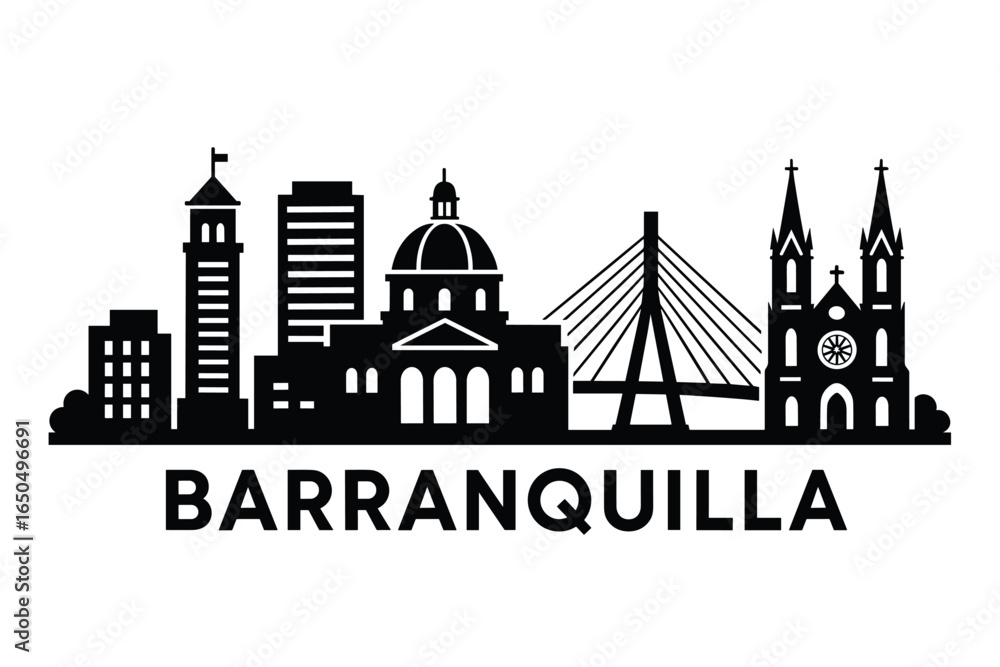 Fototapeta premium Barranquilla city skyline with iconic buildings and landmarks