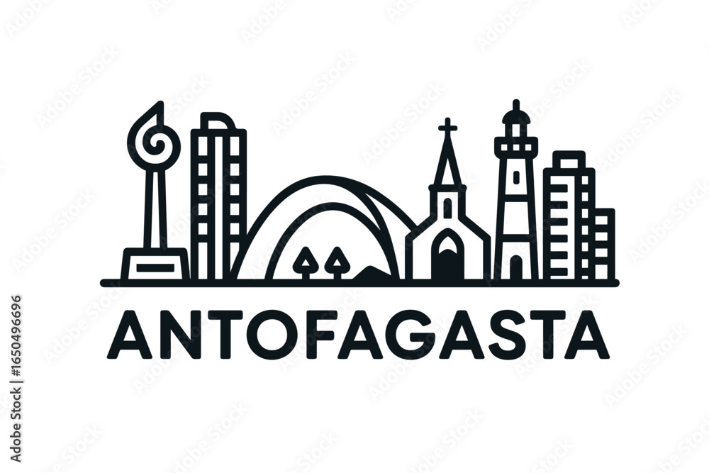 Fototapeta premium Antofagasta city skyline with iconic buildings and landmarks