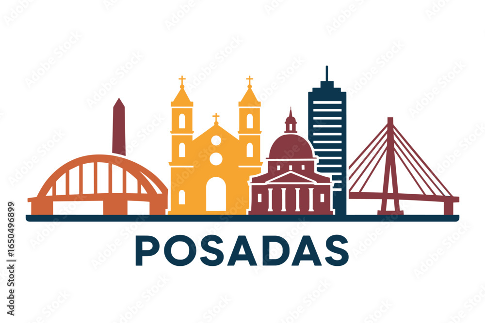 Naklejka premium Posadas city skyline with iconic buildings and landmarks
