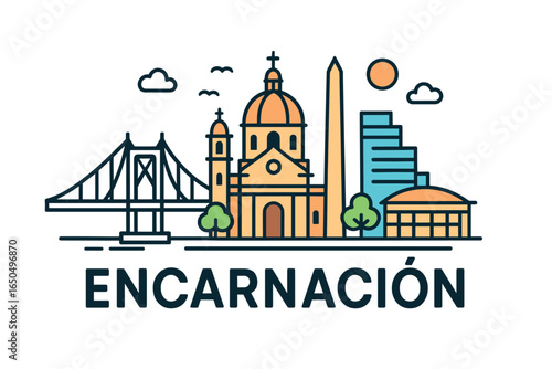 Encarnación city skyline with iconic buildings and landmarks