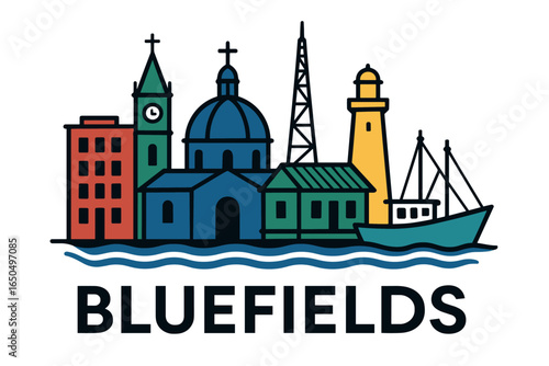 Bluefields city skyline with iconic buildings and landmarks
