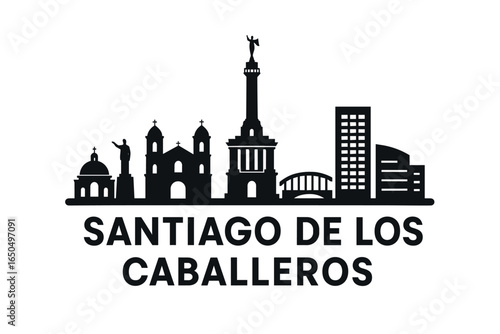 Santiago skyline with cathedral, monument, and parks in vector outline
