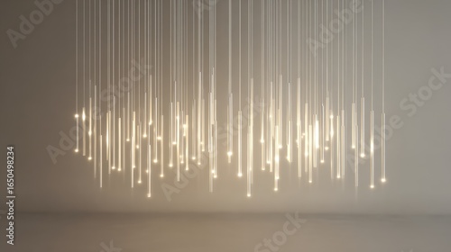 Hanging decorative light installation with glowing fiber optic strands