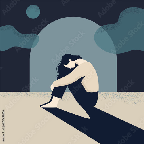 A woman sitting alone with the pressure
