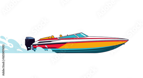 Colorful Speedboat Cutting Through Waves.