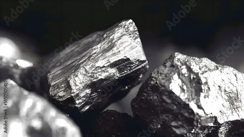 Raw nickel mineral crystals on the black shale exhibit metallic reflections, showcasing strategic mineral resources and industrial clean energy materials.