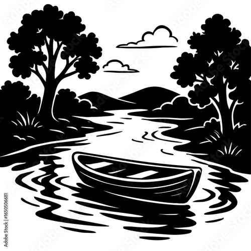 Rowboat on a River - Peaceful Nature Scene
