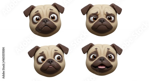 Pug dog cartoon faces