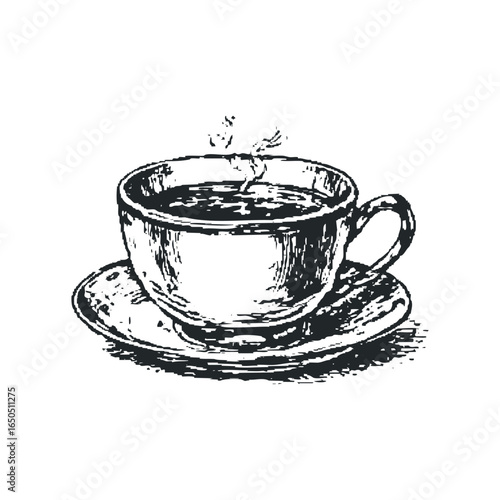 Sketch of a Steaming Coffee Cup on a Saucer