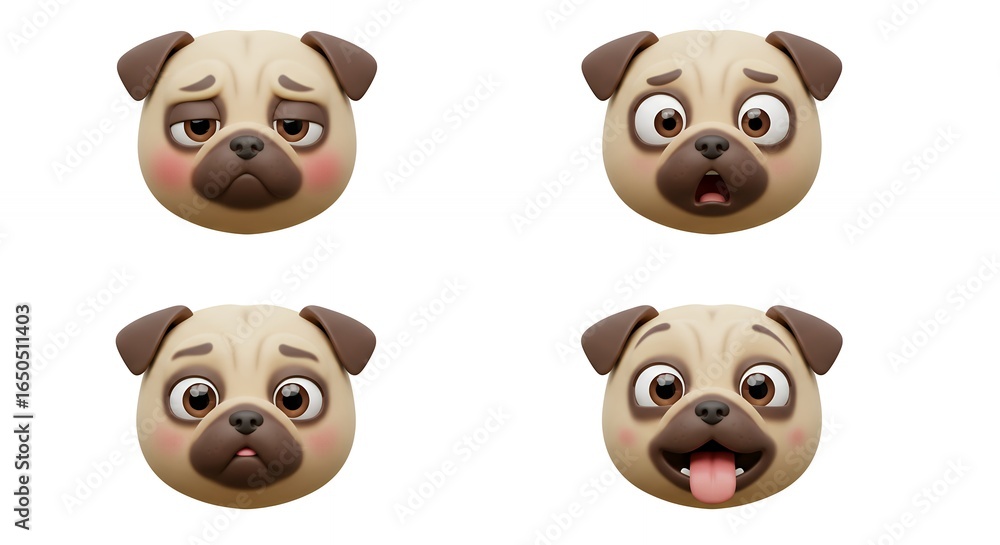 Obraz premium Pug dog faces expressions illustrations