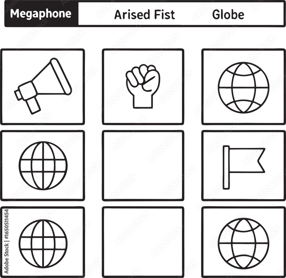 Fototapeta premium Protest Symbols Megaphone, Fist, Globe