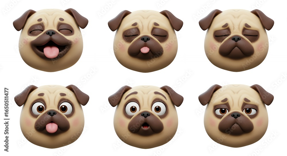Obraz premium Pug dog faces illustrations