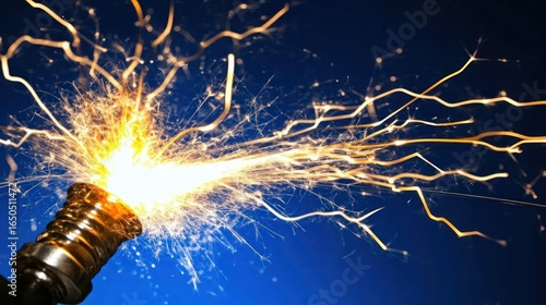 Intense sparks emanate from electrical contact showcasing raw power and energy potential, creating