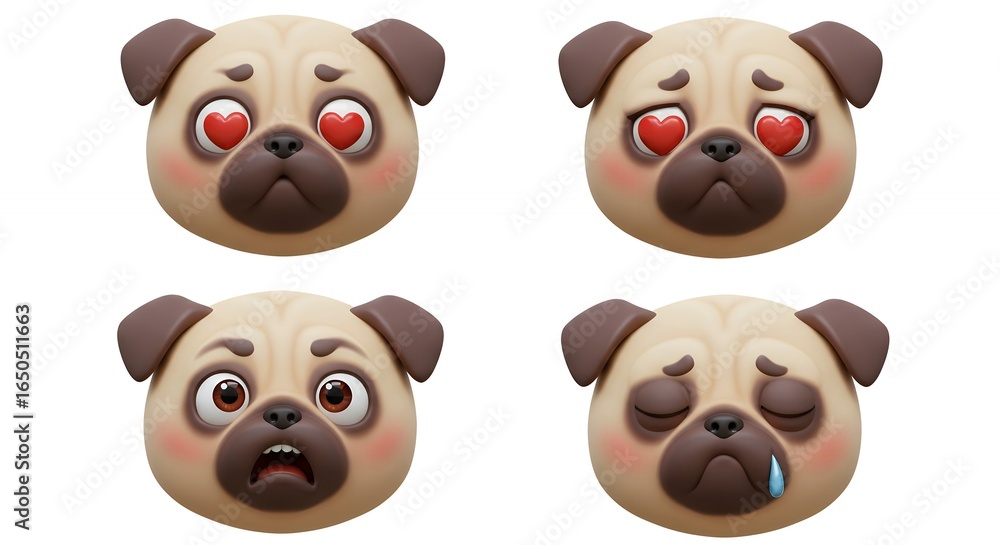 Obraz premium Pug dog faces showing emotions