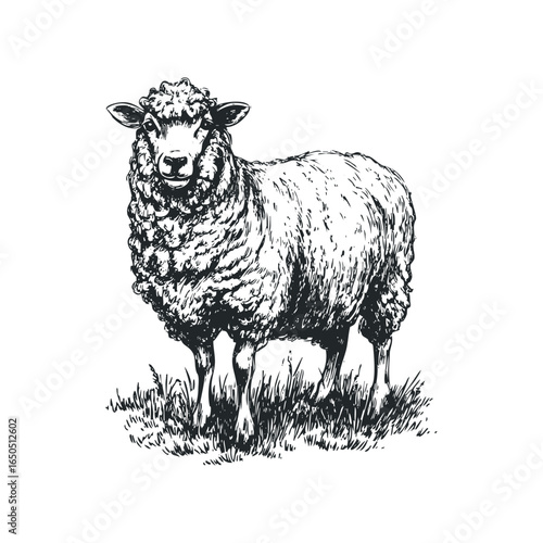 Wallpaper Mural Sketch of a Woolly Sheep Standing on Grassy Ground Torontodigital.ca