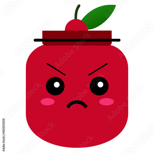 Angry cherry jam jar with cute kawaii face