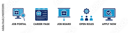 Recruitment banner web icon illustration concept with icon of job portal, career page, job board, open roles, and apply now