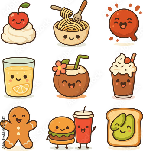 Cheerful Kawaii Food and Drinks Collage