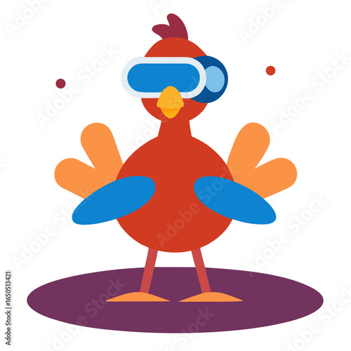 Cartoon chicken wearing vr goggles exploring the metaverse