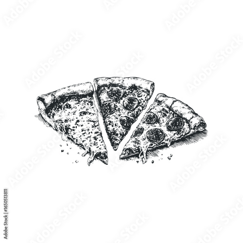 Hand Drawn Pepperoni Pizza Slices with Melting Cheese