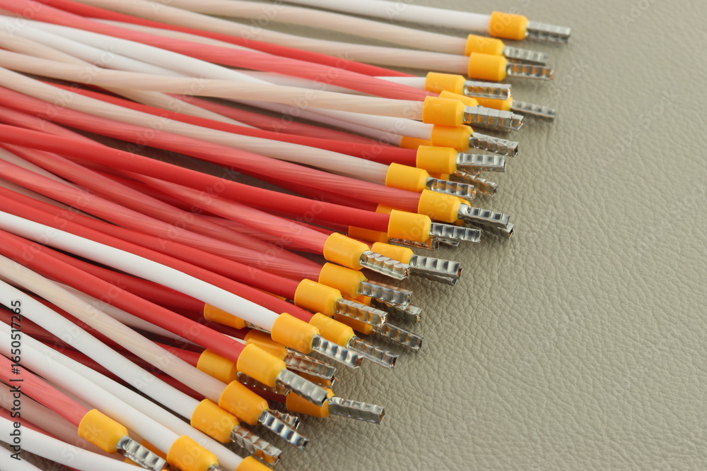 Fototapeta premium Electrical Insulated Copper Mounting Wires for Electrical Switchboard Assembly. 