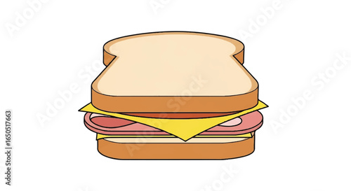 Stylized cartoon ham and cheese sandwich with thick white bread slices and bold outlines.