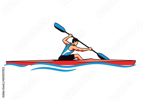 Man paddles kayak on water using a doublebladed paddle