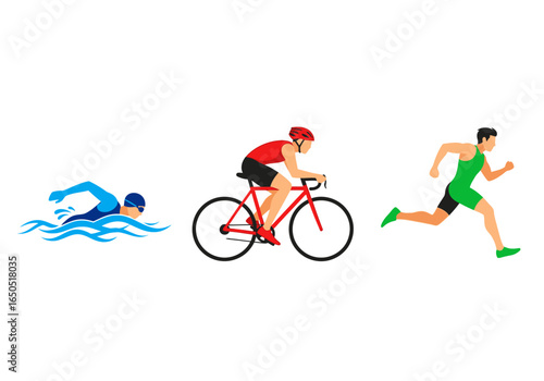 Triathlon icons swimmer in blue cyclist in red runner in green