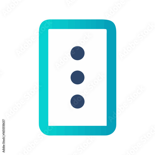 Vector art of three dark blue dots aligned vertically inside a white rectangle with a turquoise gradient border, isolated on white background