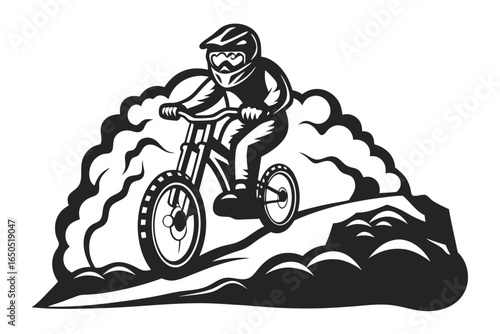 Adventure Biker Trail Silhouette on White Background