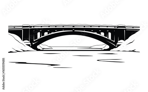 Illustration of a bridge over a river isolated on white background, showcasing its architectural design and urban landscape with a scenic view