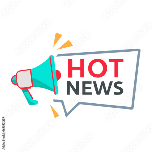 Hot News With Megaphone Icon With Text Label
