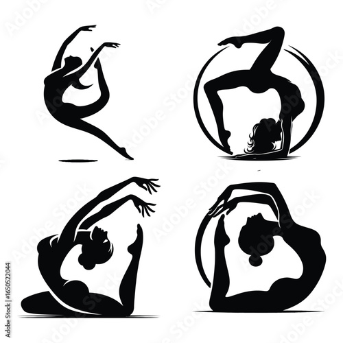Modern dance silhouette icon set