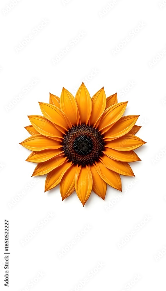 Naklejka premium sunflower isolated on whiteRadiant sunflower blossom isolated against a crisp white backdrop, perfect for adding warmth and sunshine to any project with its vibrant petals