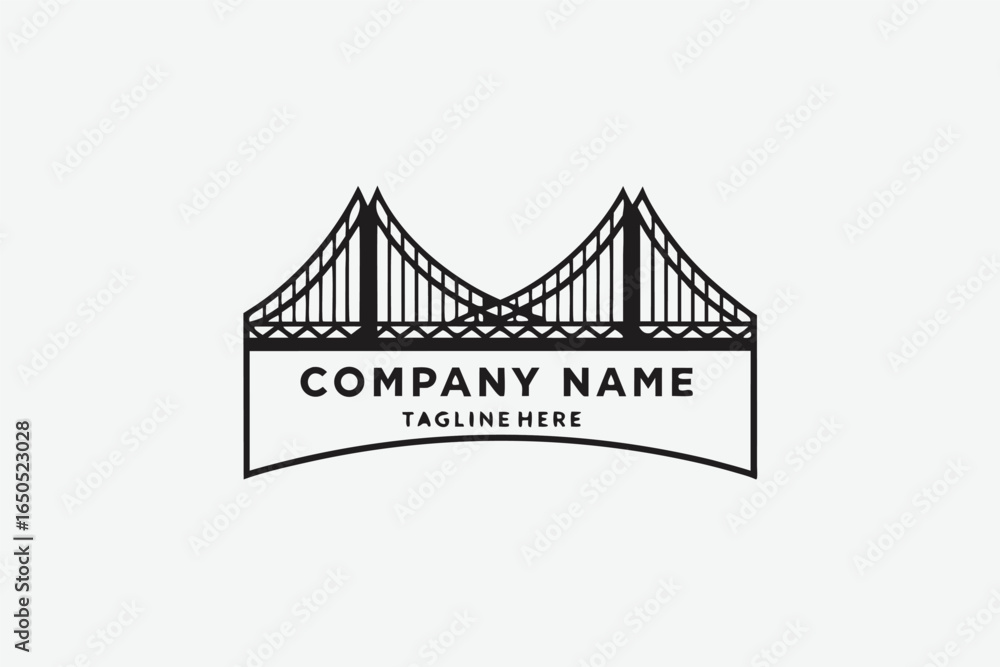 Obraz premium Minimal Bridge with Suspension Cables on White Background Design