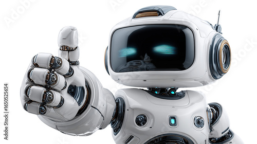 Robotic Approval: A friendly robot gives a thumbs-up. Capturing artificial intelligence and technological approval in a futuristic environment.