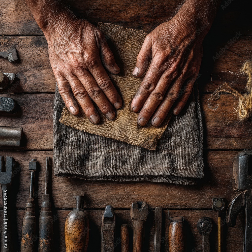 Fototapeta premium Traditional craftsmanship tools on wooden table