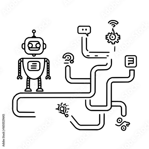 Robot ai connection network diagram with artificial intelligence and machine learning technology concept design
