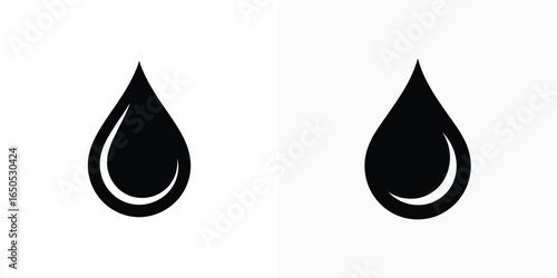 Two Black Liquid Drops with Reflection Isolated on White Surface Concept