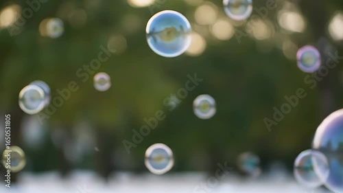 Wallpaper Mural Floating bubbles with green foliage backdrop Torontodigital.ca