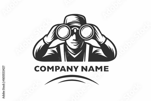 Adventurer Silhouette Logo, Man with Binoculars, Exploration Icon, Design