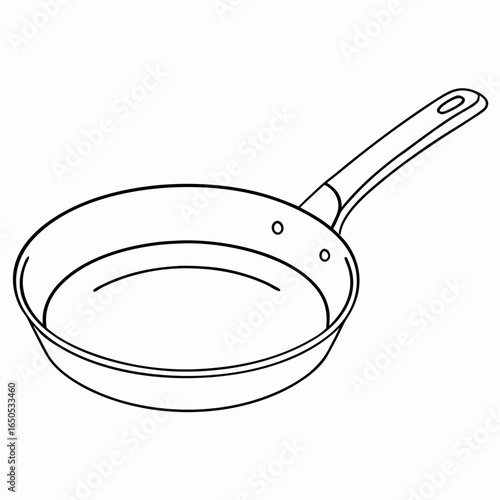 Nonstick frying pan with sloped sides and flat bottom for versatile cooking and kitchen use with copy space for culinary preparation
