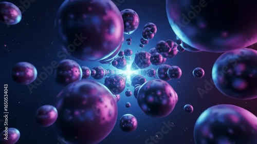 Wallpaper Mural Weightless metallic spheres drifting through vibrant blue-magentaverse tunnel Torontodigital.ca