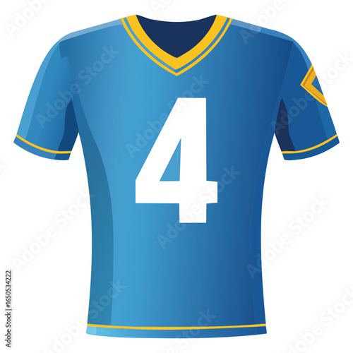  A modern blue soccer jersey with yellow accents and a prominent number 4