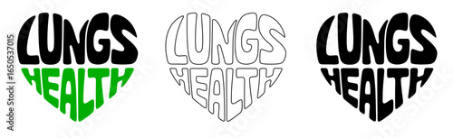 Heart-shaped sticker featuring "LUNGS HEALTH" in colorful and black design for healthcare and wellness concept