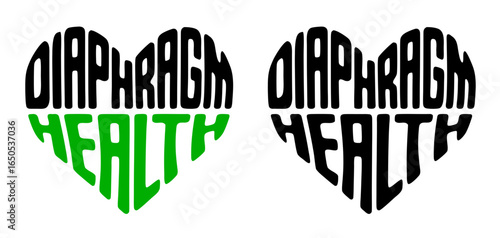 Heart-shaped sticker featuring "DIAGHRAGM HEALTH" in colorful and black design for healthcare and wellness concept